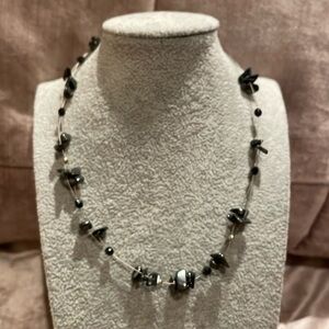 Suspended Hematite Floating Beaded Necklace 14-16”